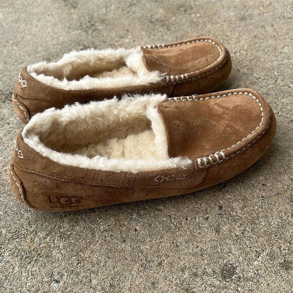 Ugg Ansley Chestnut Brown Suede Moccasin Slippers Women’s Sz 8 - Picture 4 of 11